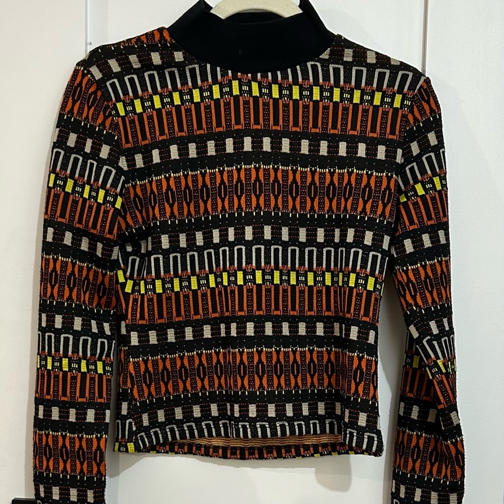 Geometric Stripe Knit Top in Black, Orange & Lime